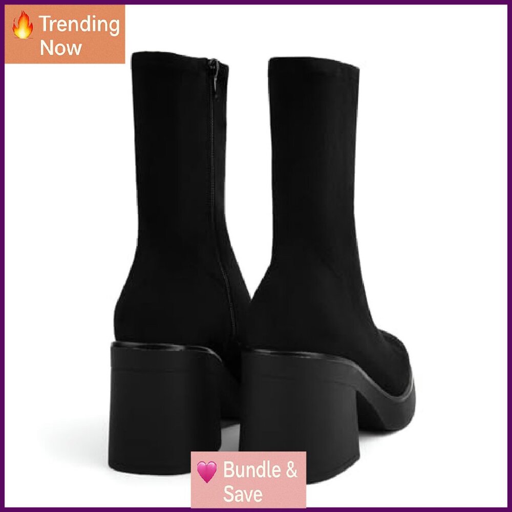 Square Toe Platform Booties Suede Zip Chunky Heel… - image 6